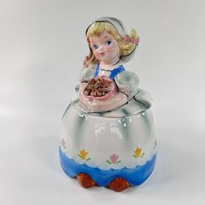 Lefton Vintage 2 Pc Ceramic Dutch Girl Cookie Jar  # 2366 MCM 1950s READ